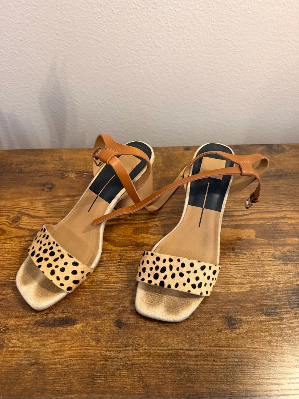 Dolce Vita Tan and Leopard Print Block Heel Sandals